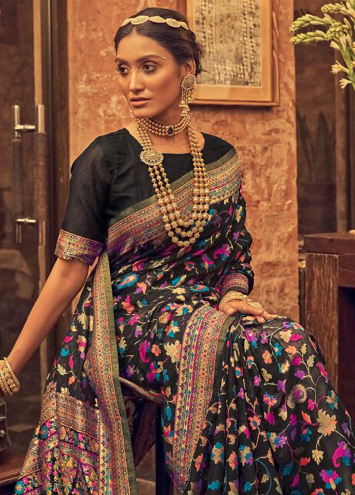 Black Banarasi Silk Saree With Blouse Piece