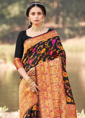 Black Banarasi Silk Saree With Blouse Piece