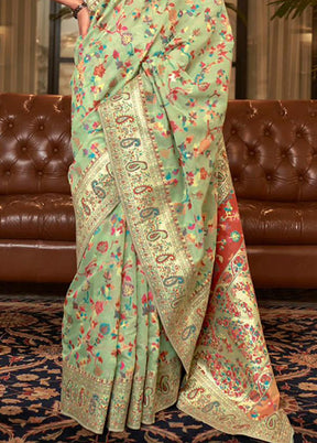 Pista Green Banarasi Silk Saree With Blouse Piece