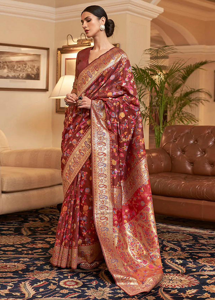 Pink Banarasi Silk Saree With Blouse Piece