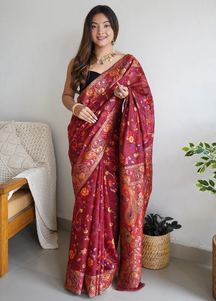 Pink Banarasi Silk Saree With Blouse Piece