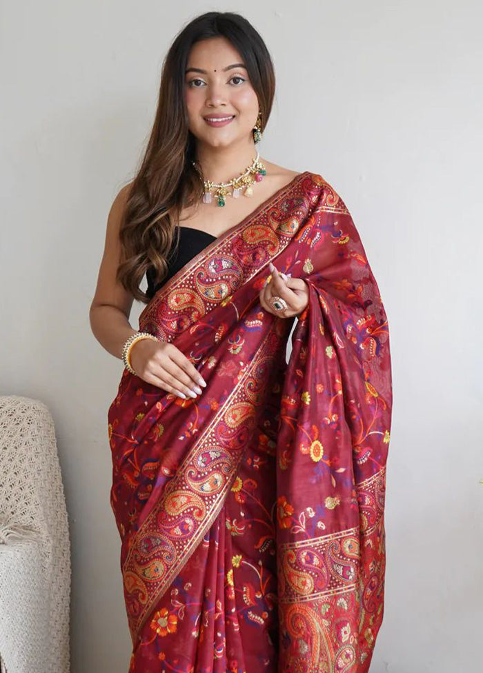 Pink Banarasi Silk Saree With Blouse Piece