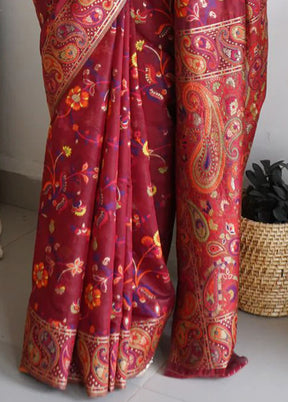 Pink Banarasi Silk Saree With Blouse Piece