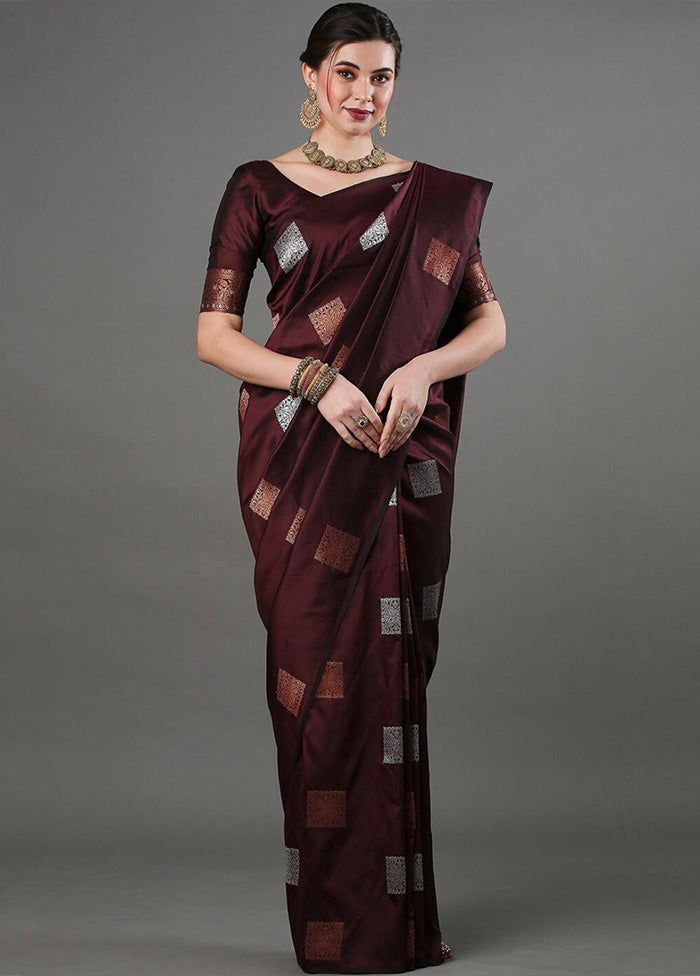 Brown Banarasi Silk Saree With Blouse Piece