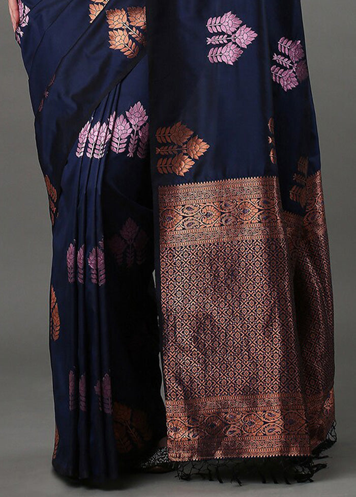 Blue Banarasi Silk Saree With Blouse Piece