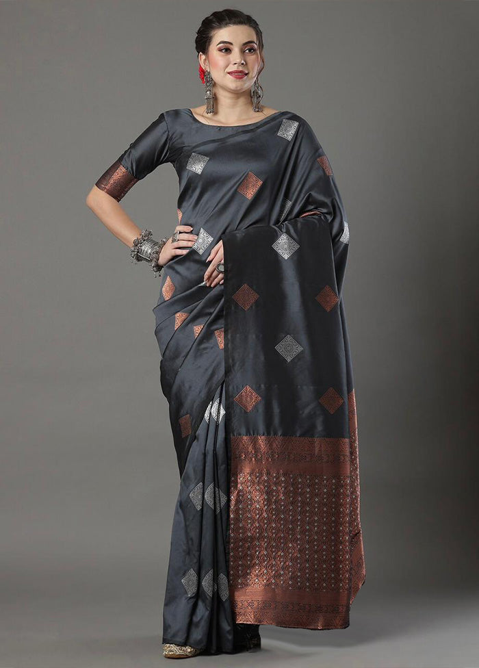 Grey Banarasi Silk Saree With Blouse Piece