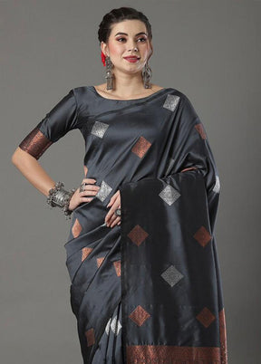 Grey Banarasi Silk Saree With Blouse Piece