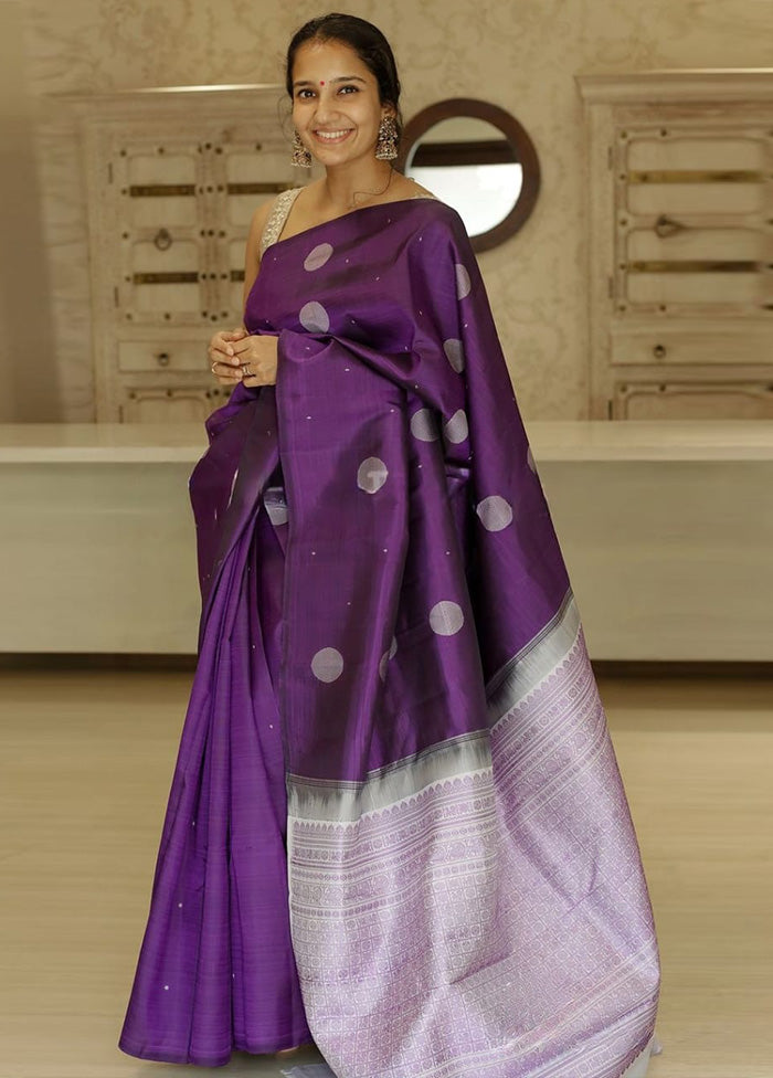 Purple Banarasi Silk Saree With Blouse Piece