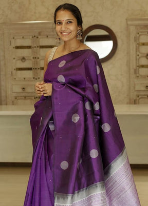 Purple Banarasi Silk Saree With Blouse Piece