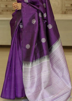 Purple Banarasi Silk Saree With Blouse Piece