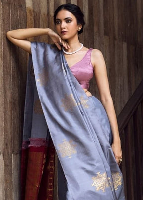 Grey Banarasi Silk Saree With Blouse Piece