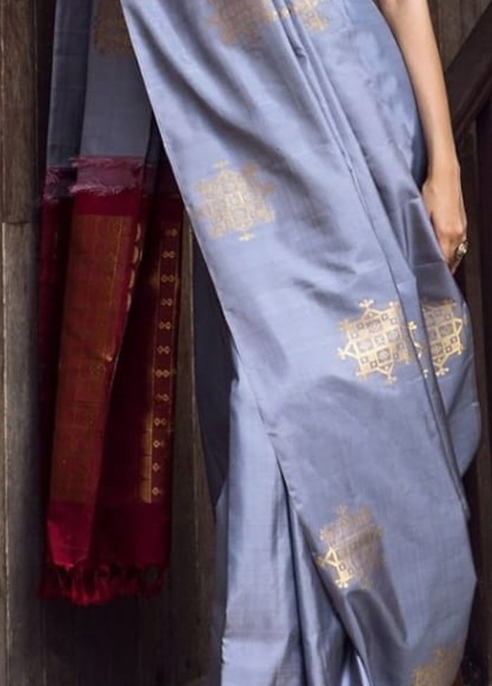 Grey Banarasi Silk Saree With Blouse Piece