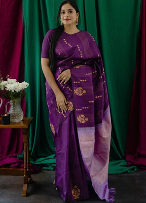 Purple Banarasi Silk Saree With Blouse Piece