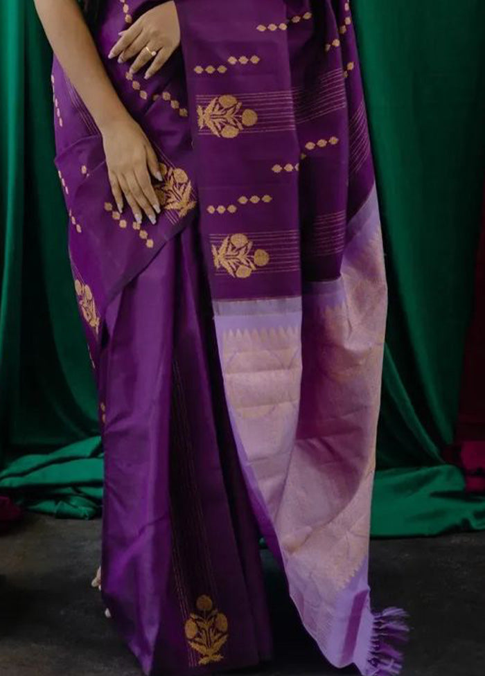 Purple Banarasi Silk Saree With Blouse Piece