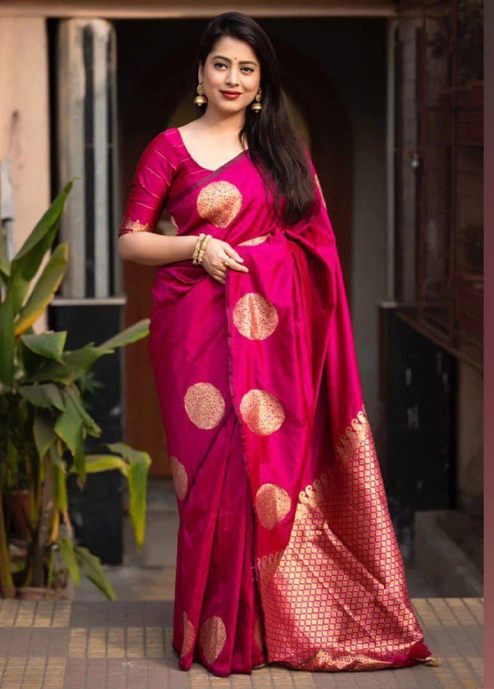 Pink Banarasi Silk Saree With Blouse Piece