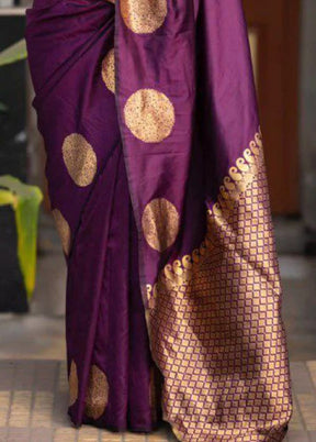 Wine Banarasi Silk Saree With Blouse Piece