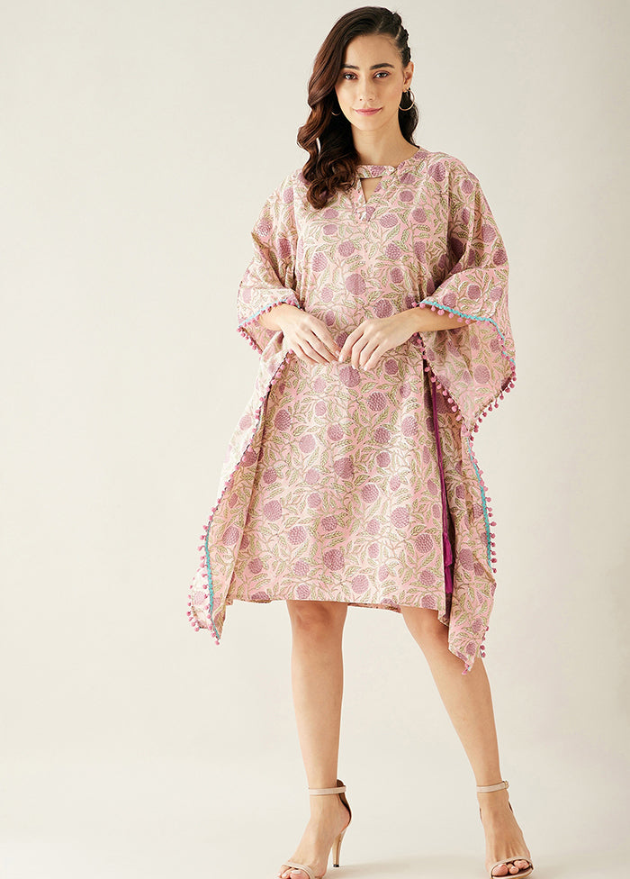 Pink Hand Block Floral Cotton Kaftan Dress VDKC239236 - Indian Silk House Agencies