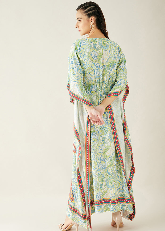 White Paisely Printed Kaftan Dress VDKC239237 - Indian Silk House Agencies