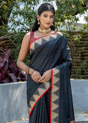 Black Dupion Silk Saree With Blouse Piece