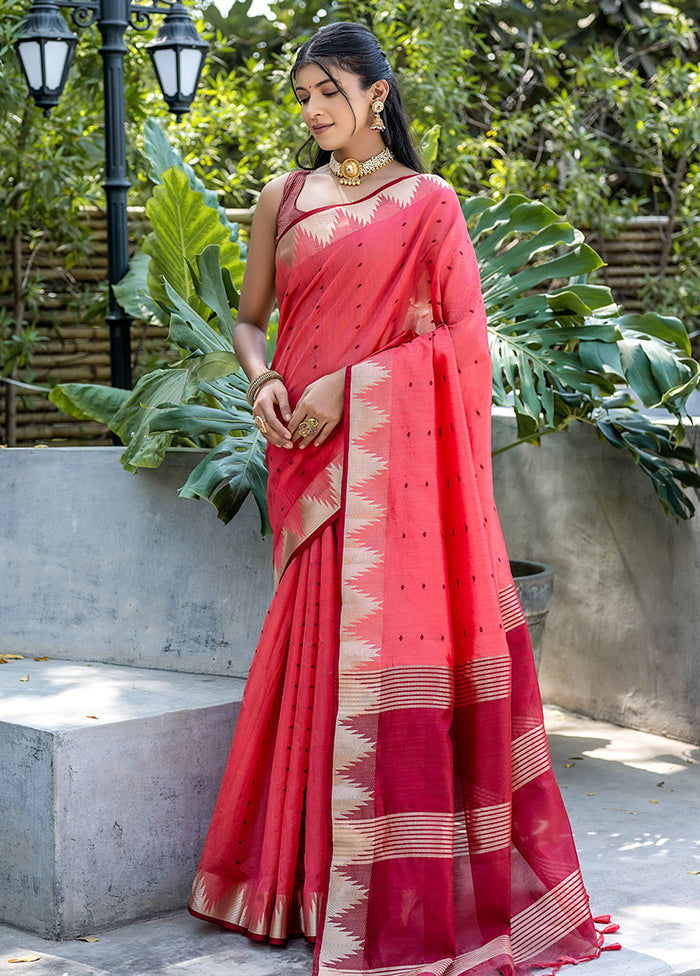 Pink Dupion Silk Saree With Blouse Piece