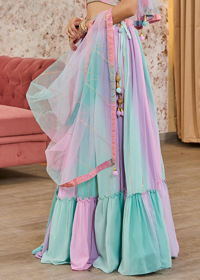 3 Pc Multicolor Net Readymade Lehenga Set - Indian Silk House Agencies