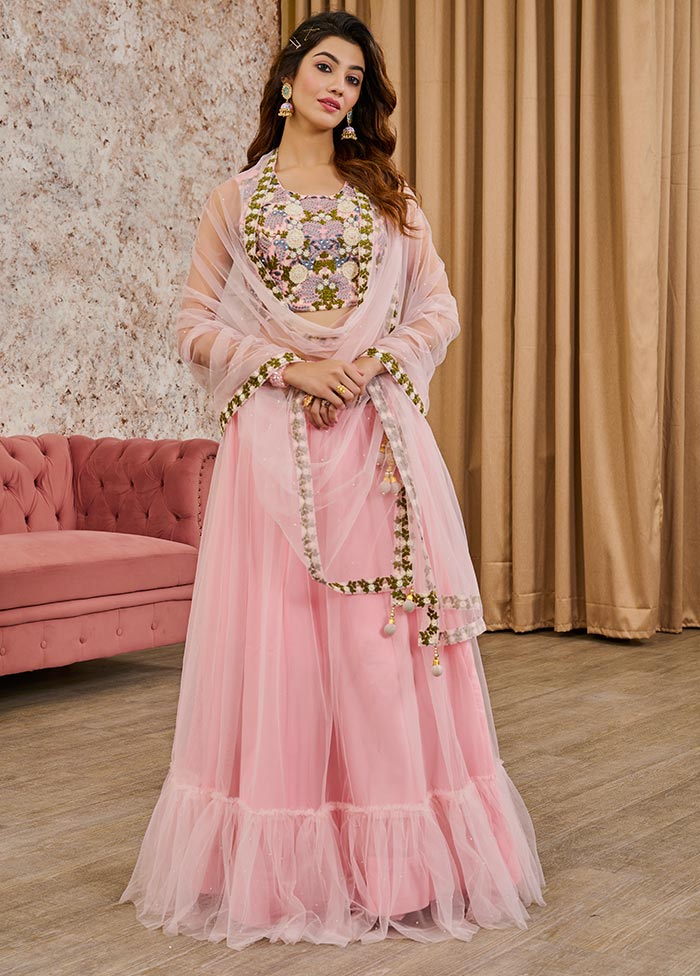 3 Pc Pink Net Readymade Lehenga Set - Indian Silk House Agencies
