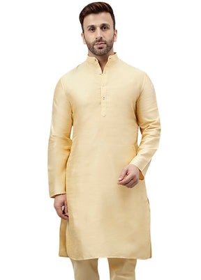 Cream Dupion Silk Solid Kurta