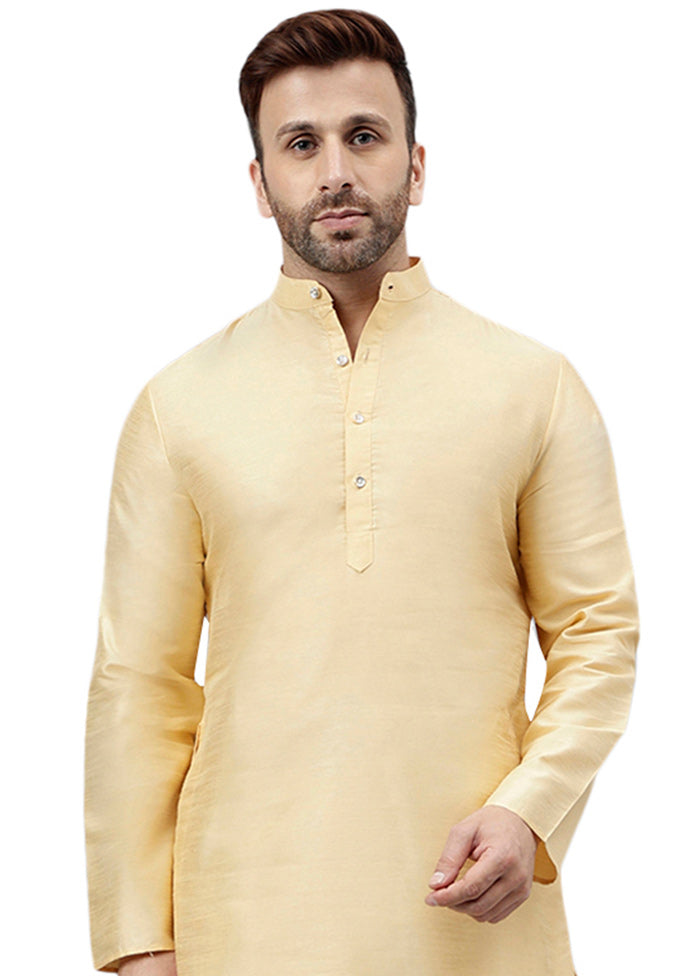 Cream Dupion Silk Solid Kurta