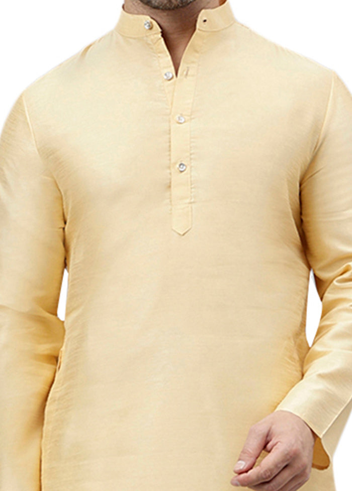 Cream Dupion Silk Solid Kurta