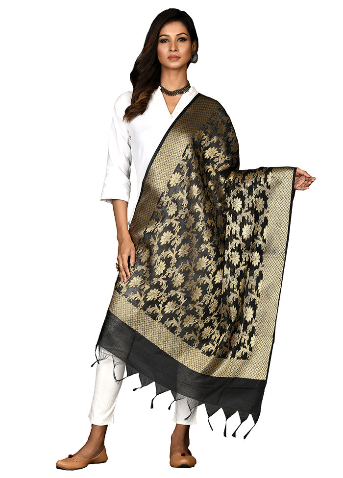 Black Cotton Silk Zari Work Dupatta