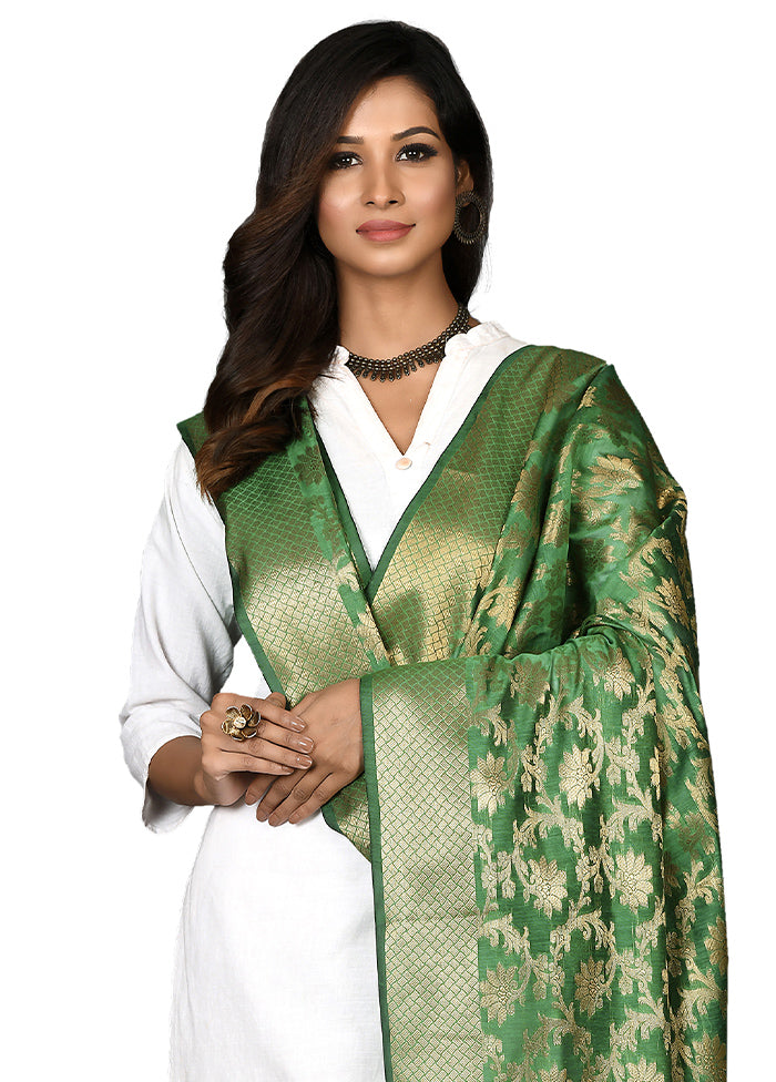 Green Cotton Silk Zari Work Dupatta