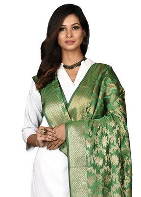 Green Cotton Silk Zari Work Dupatta