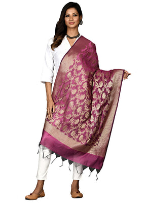 Magenta Cotton Silk Zari Work Dupatta