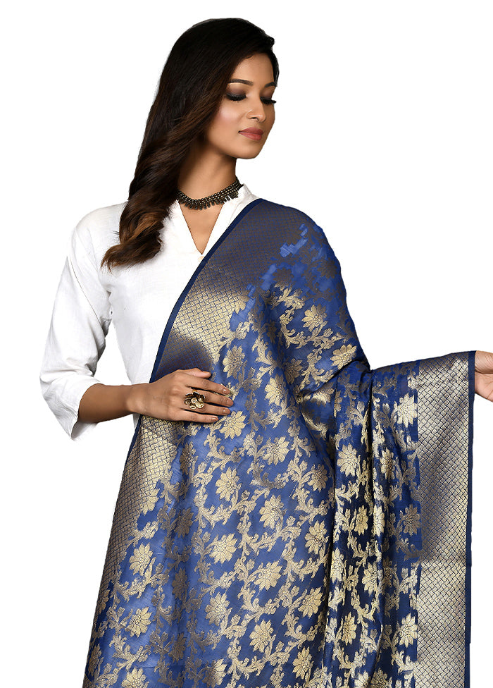 Royal Blue Cotton Silk Zari Work Dupatta