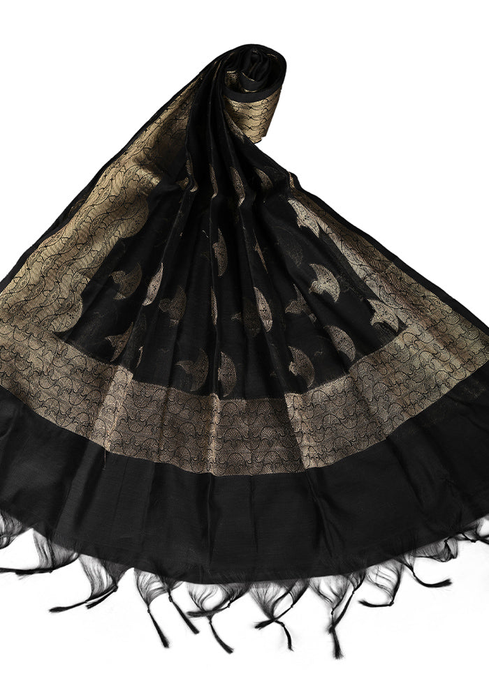 Black Cotton Silk Zari Work Dupatta