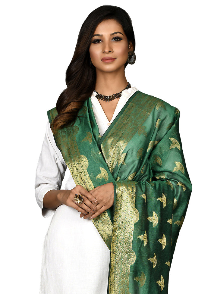 Green Cotton Silk Zari Work Dupatta