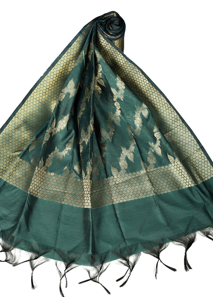 Bottle Green Cotton Silk Zari Work Dupatta