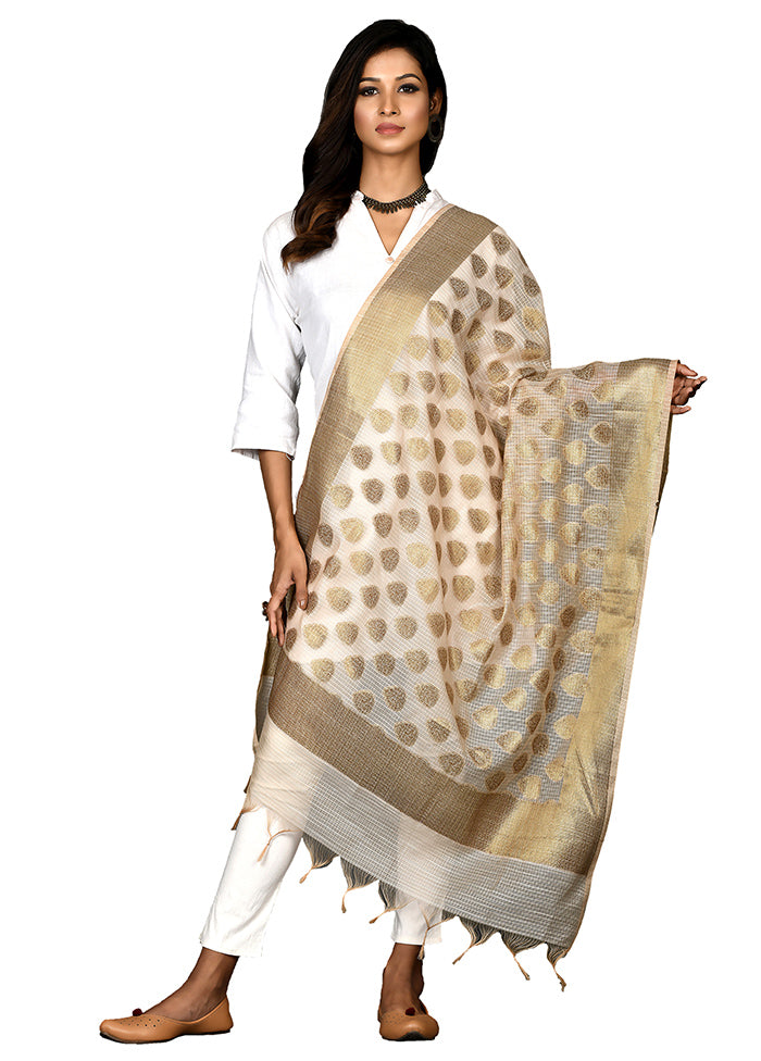 Beige Cotton Silk Zari Work Dupatta