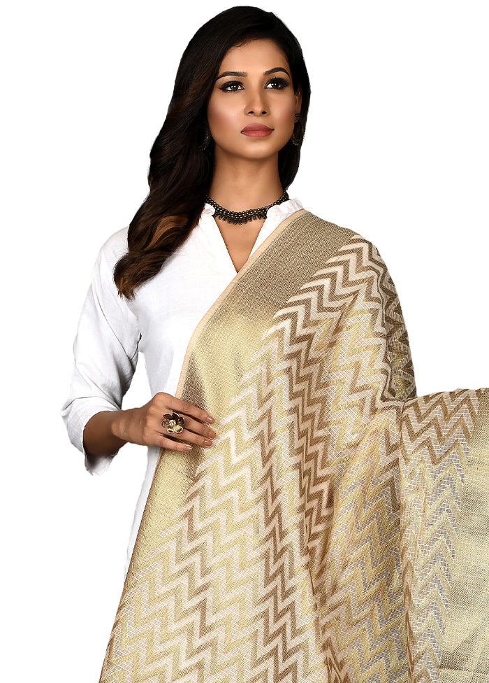 Beige Cotton Silk Zari Work Dupatta