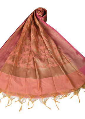 Peach Cotton Silk Zari Work Dupatta