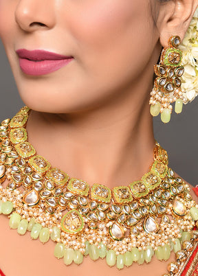 Handcrafted Kundan Enameled Necklace With Earrings And Mangtika - Indian Silk House Agencies