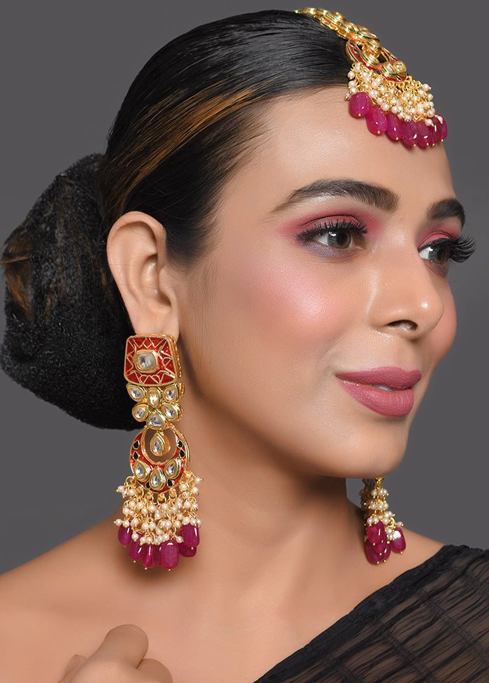 Kundan Inspired Enameled Earrings With Mangtika - Indian Silk House Agencies