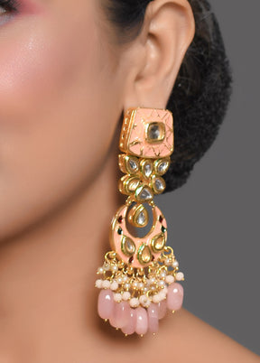 Peach Enameled Kundan Studded Earrings - Indian Silk House Agencies