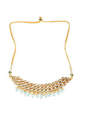 Blue Gold Tone Kundan Beaded Choker Necklace - Indian Silk House Agencies