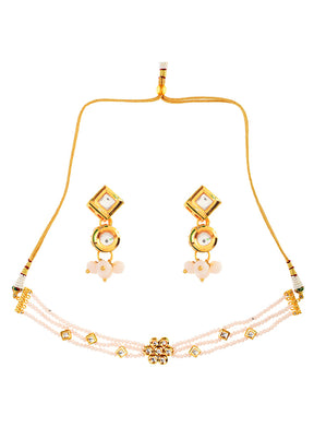 White Gold Tone Kundan Onyx Choker With Earrings - Indian Silk House Agencies