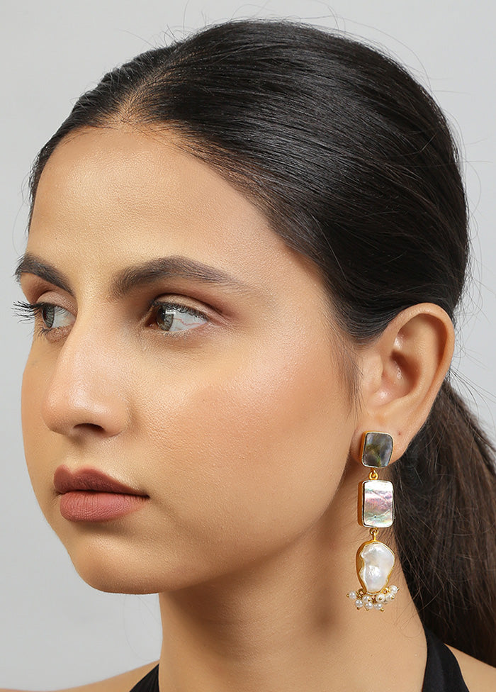Green Abalone Baroque Pearl Earrings - Indian Silk House Agencies