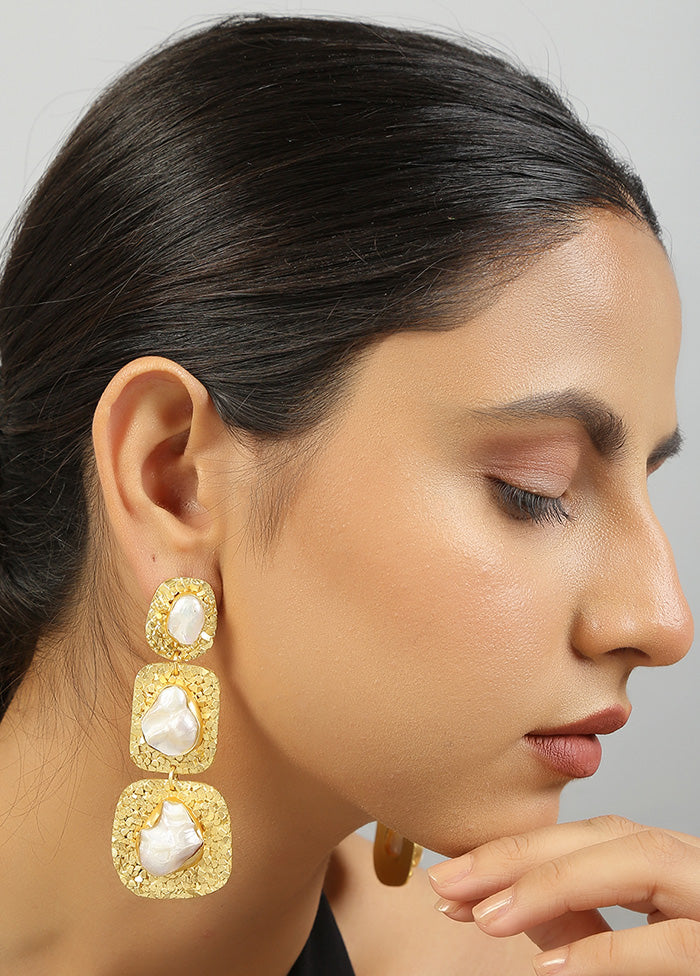 Golden Baroque Pearl Statement Earrings - Indian Silk House Agencies
