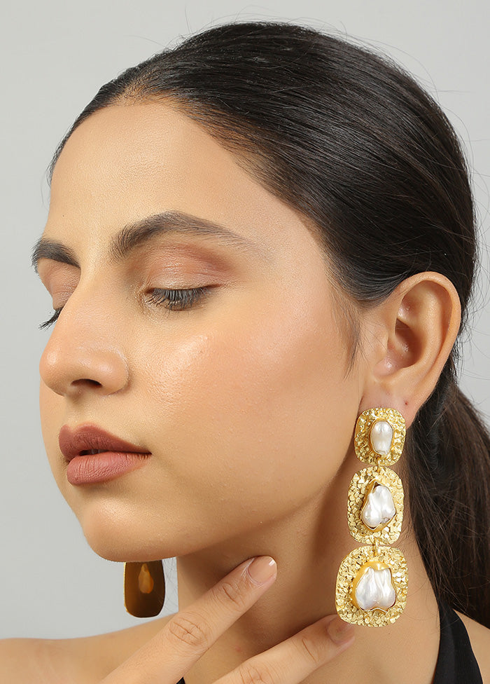 Golden Baroque Pearl Statement Earrings - Indian Silk House Agencies