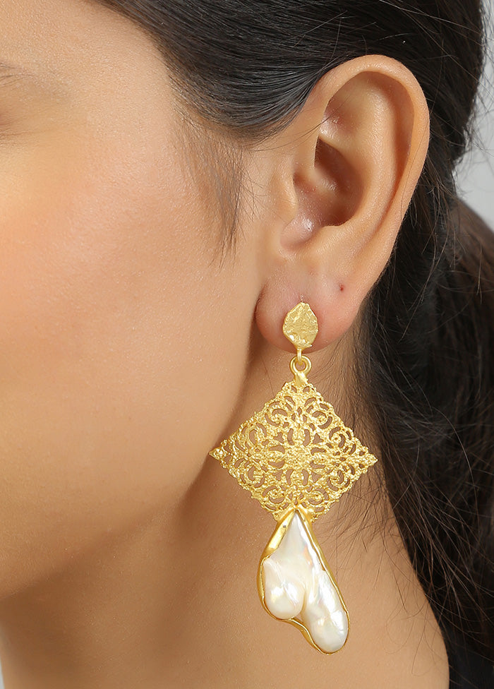 Golden Baroque Pearl Drop Earrings - Indian Silk House Agencies