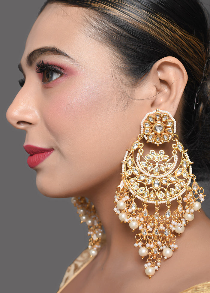 White Gold Toned Kundan Chandbali With Pearl - Indian Silk House Agencies